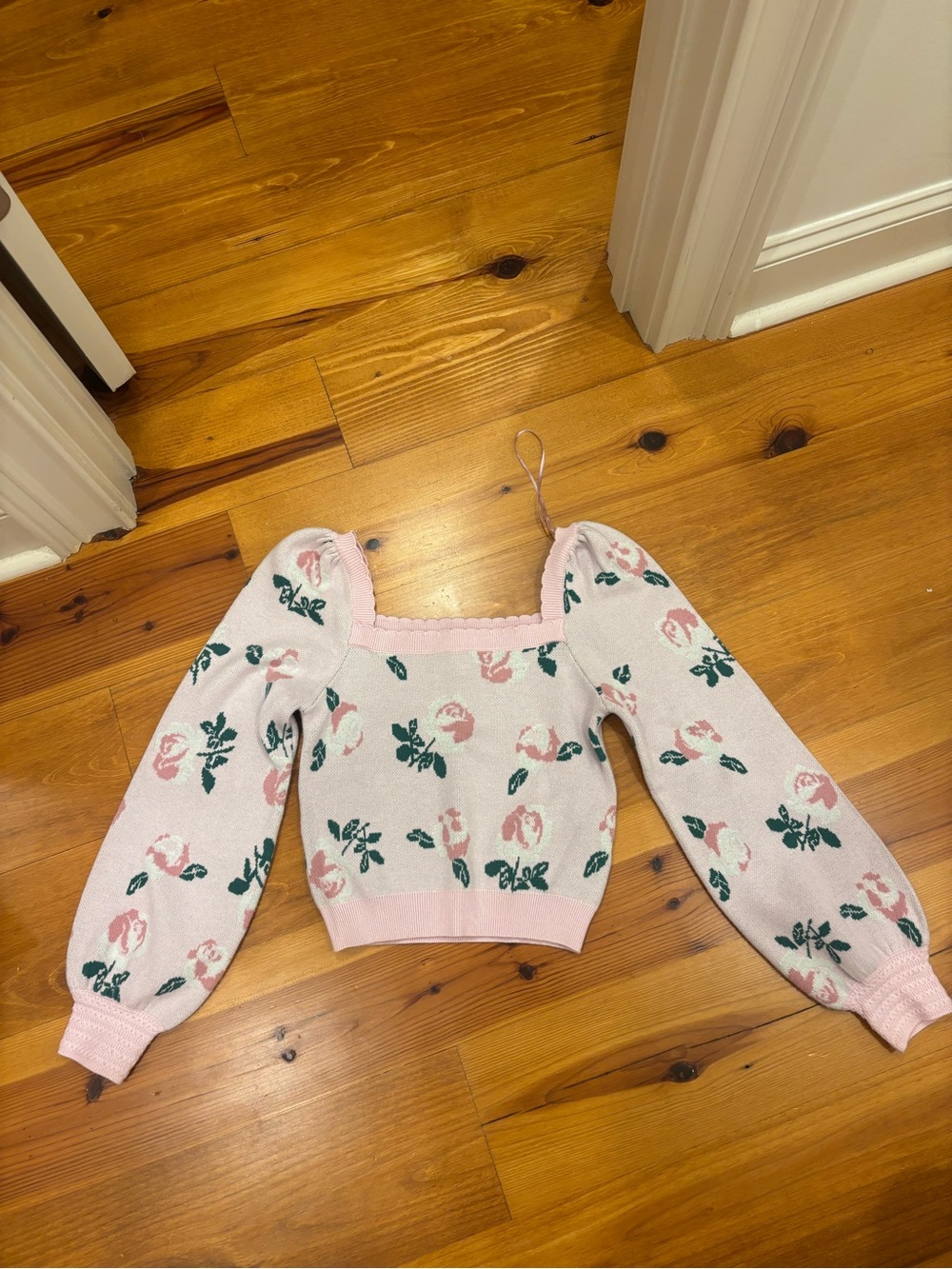 Pink Floral Square-Neck Sweater Top
